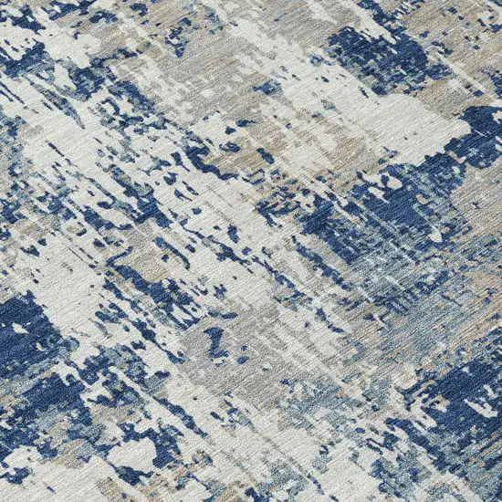 Navy Blue Gray And Ivory Abstract Washable Indoor Outdoor Area Rug Photo 7