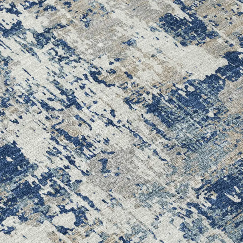 Navy Blue Gray And Ivory Abstract Washable Indoor Outdoor Area Rug Photo 7