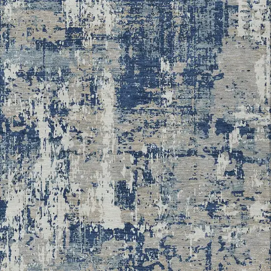Navy Blue Gray And Ivory Abstract Washable Indoor Outdoor Area Rug Photo 5