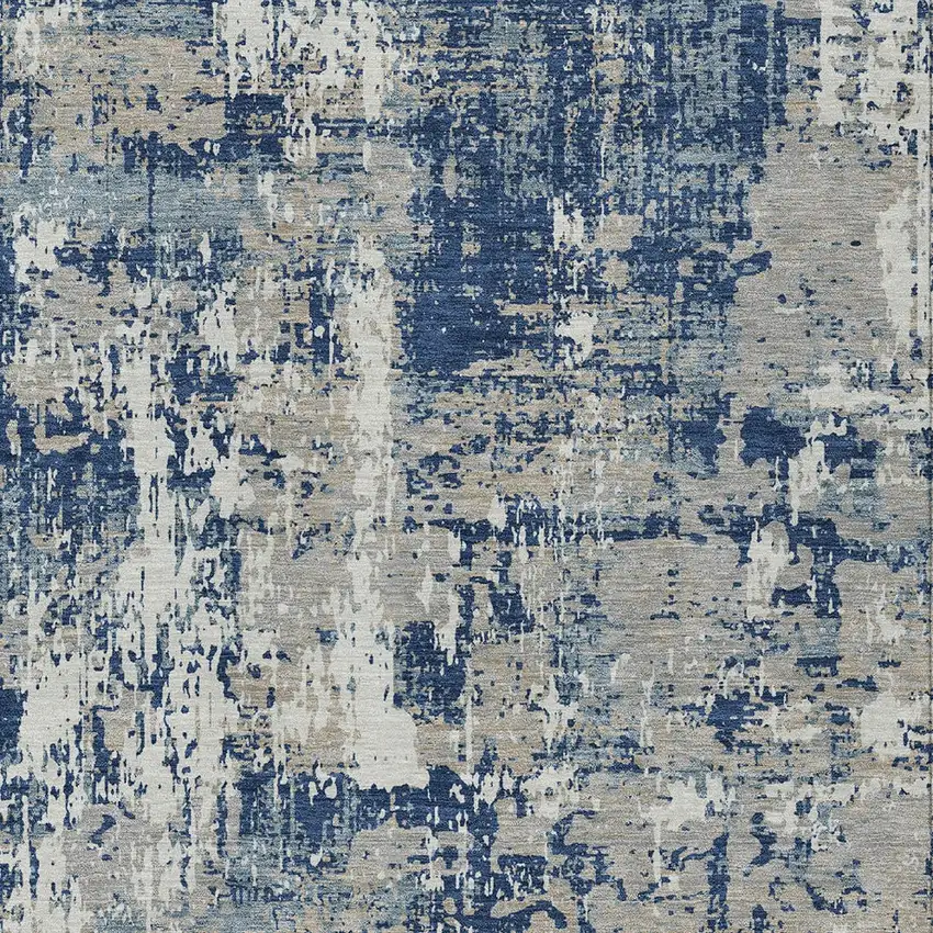 Navy Blue Gray And Ivory Abstract Washable Indoor Outdoor Area Rug Photo 5