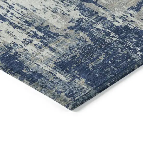 Navy Blue Gray And Ivory Abstract Washable Indoor Outdoor Area Rug Photo 4