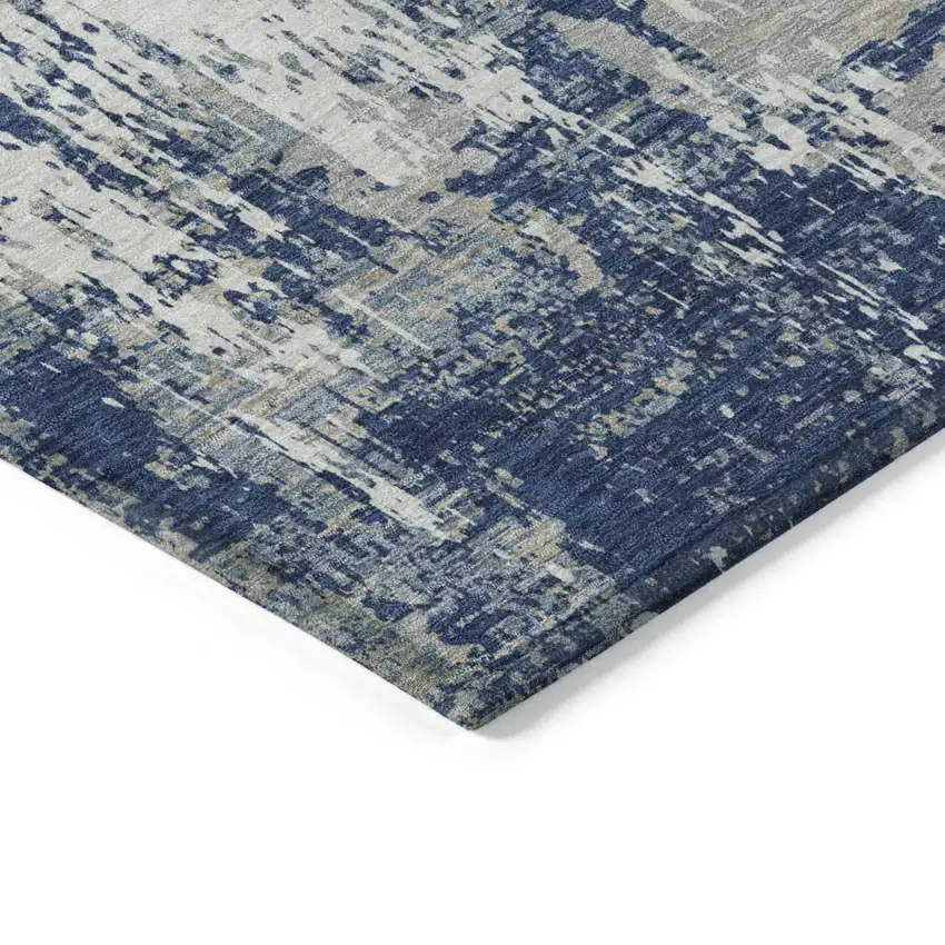 Navy Blue Gray And Ivory Abstract Washable Indoor Outdoor Area Rug Photo 4
