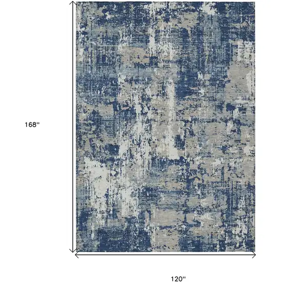 Navy Blue Gray And Ivory Abstract Washable Indoor Outdoor Area Rug Photo 3