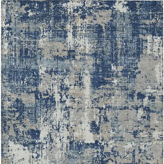 Navy Blue Gray And Ivory Abstract Washable Indoor Outdoor Area Rug Photo 6