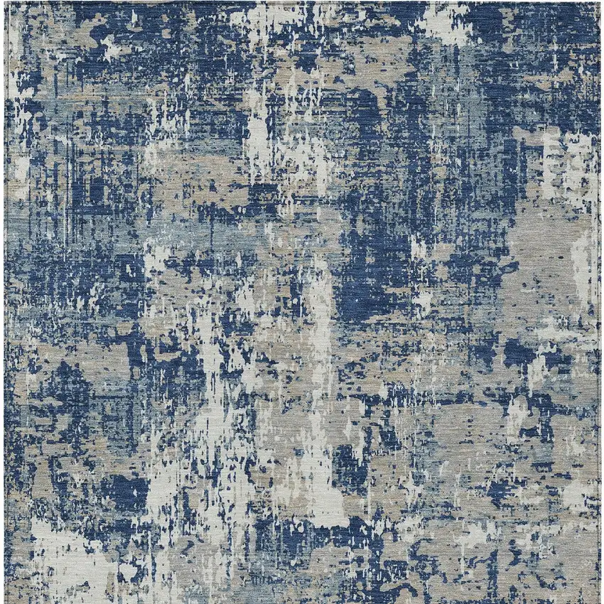 Navy Blue Gray And Ivory Abstract Washable Indoor Outdoor Area Rug Photo 6