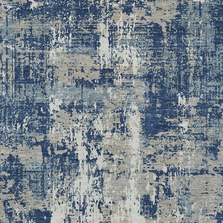 Navy Blue Gray And Ivory Abstract Washable Indoor Outdoor Area Rug Photo 5