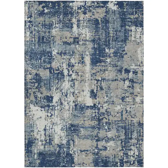 Navy Blue Gray And Ivory Abstract Washable Indoor Outdoor Area Rug Photo 2