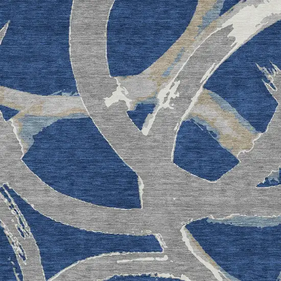 Navy Blue Gray And Ivory Abstract Washable Indoor Outdoor Area Rug Photo 6