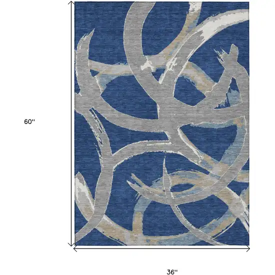 Navy Blue Gray And Ivory Abstract Washable Indoor Outdoor Area Rug Photo 3