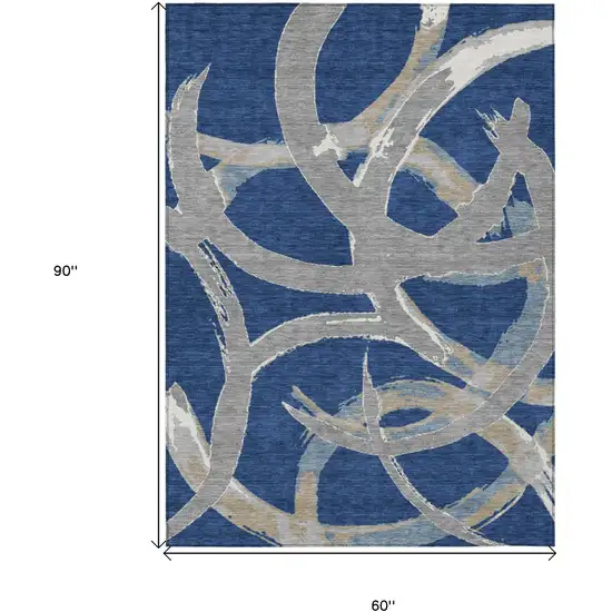 Navy Blue Gray And Ivory Abstract Washable Indoor Outdoor Area Rug Photo 3