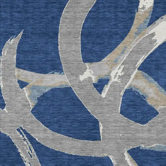 Navy Blue Gray And Ivory Abstract Washable Indoor Outdoor Area Rug Photo 6