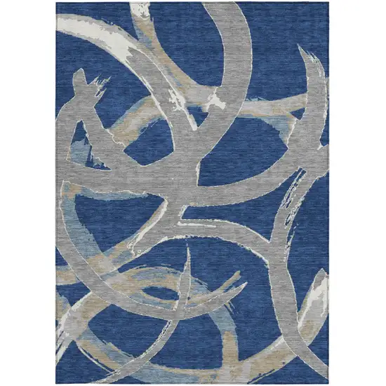Navy Blue Gray And Ivory Abstract Washable Indoor Outdoor Area Rug Photo 8