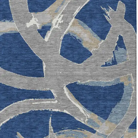 Navy Blue Gray And Ivory Abstract Washable Indoor Outdoor Area Rug Photo 6