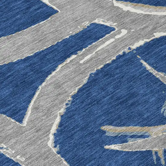 Navy Blue Gray And Ivory Abstract Washable Indoor Outdoor Area Rug Photo 7
