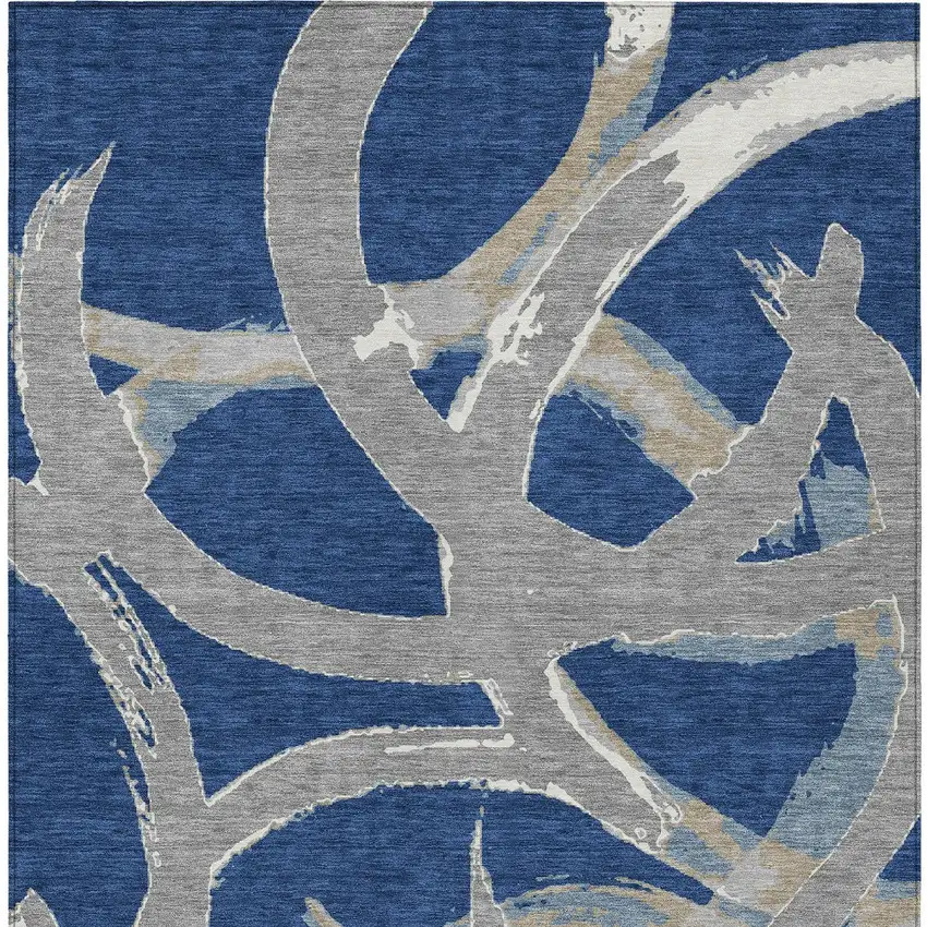 Navy Blue Gray And Ivory Abstract Washable Indoor Outdoor Area Rug Photo 8