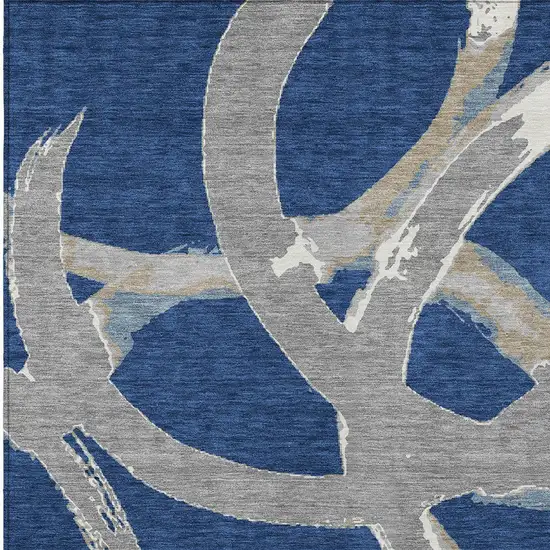 Navy Blue Gray And Ivory Abstract Washable Indoor Outdoor Area Rug Photo 6
