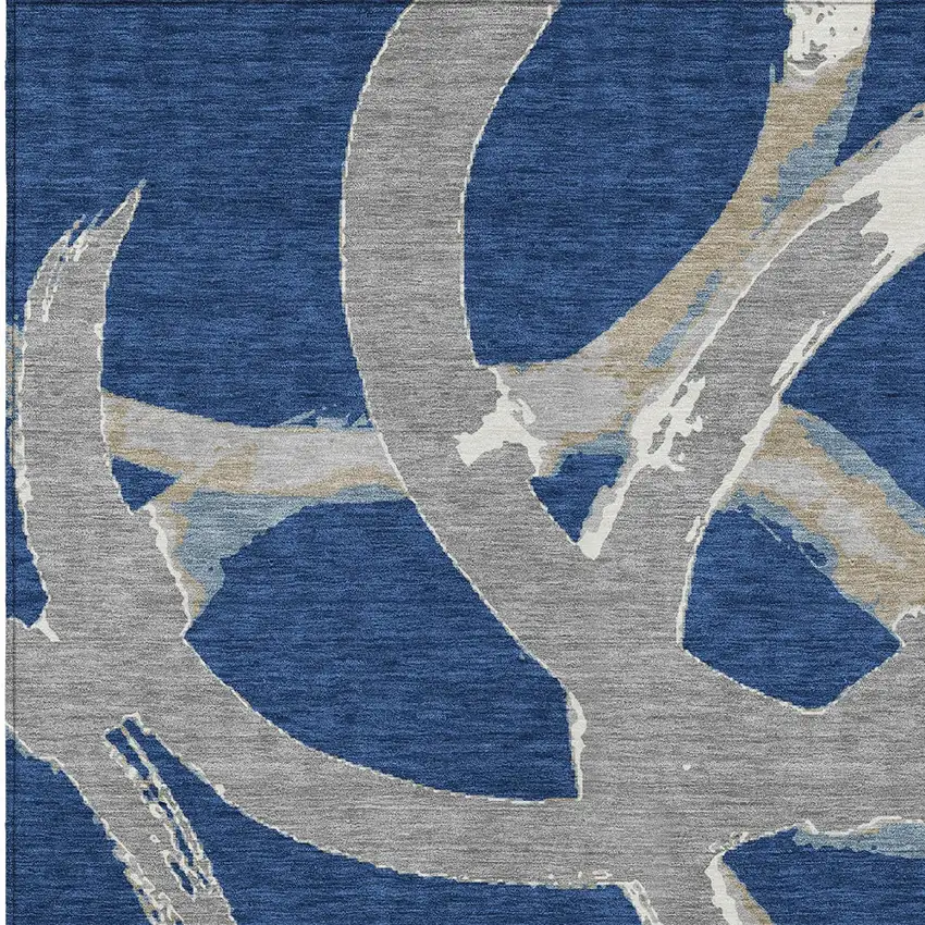 Navy Blue Gray And Ivory Abstract Washable Indoor Outdoor Area Rug Photo 6