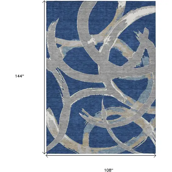 Navy Blue Gray And Ivory Abstract Washable Indoor Outdoor Area Rug Photo 3