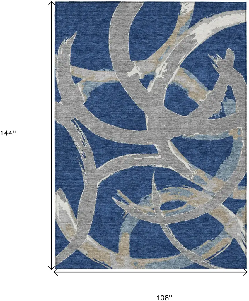 Navy Blue Gray And Ivory Abstract Washable Indoor Outdoor Area Rug Photo 3