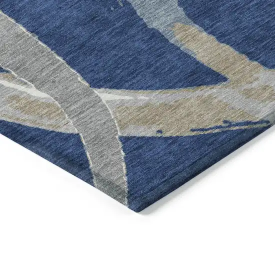 Navy Blue Gray And Ivory Abstract Washable Indoor Outdoor Area Rug Photo 5