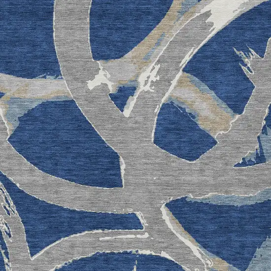 Navy Blue Gray And Ivory Abstract Washable Indoor Outdoor Area Rug Photo 6