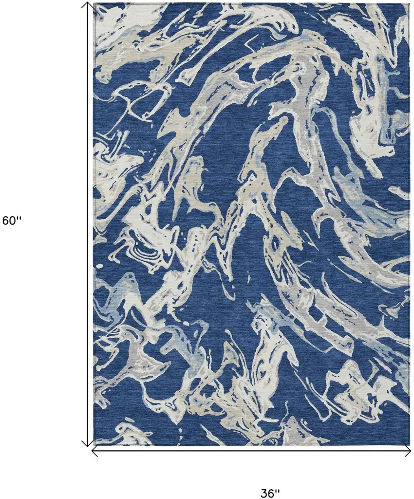 Navy Blue Gray And Ivory Abstract Washable Indoor Outdoor Area Rug Photo 3