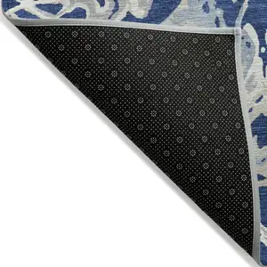 Photo of Navy Blue Gray And Ivory Abstract Washable Indoor Outdoor Area Rug