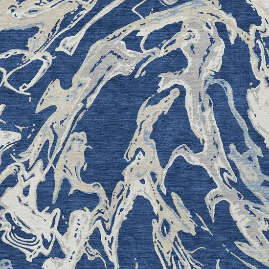 Navy Blue Gray And Ivory Abstract Washable Indoor Outdoor Area Rug Photo 6