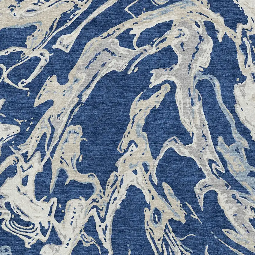 Navy Blue Gray And Ivory Abstract Washable Indoor Outdoor Area Rug Photo 6