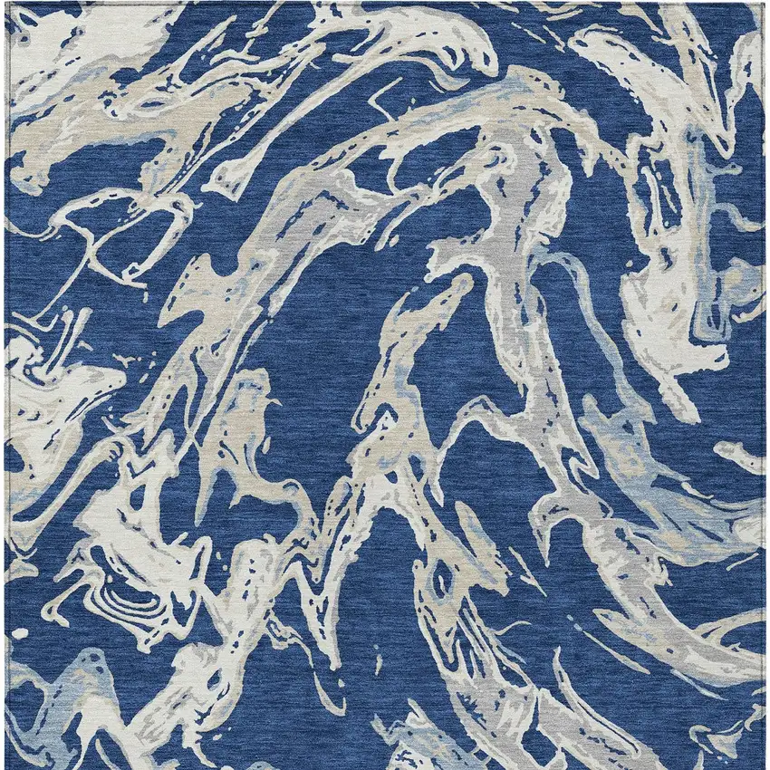 Navy Blue Gray And Ivory Abstract Washable Indoor Outdoor Area Rug Photo 7
