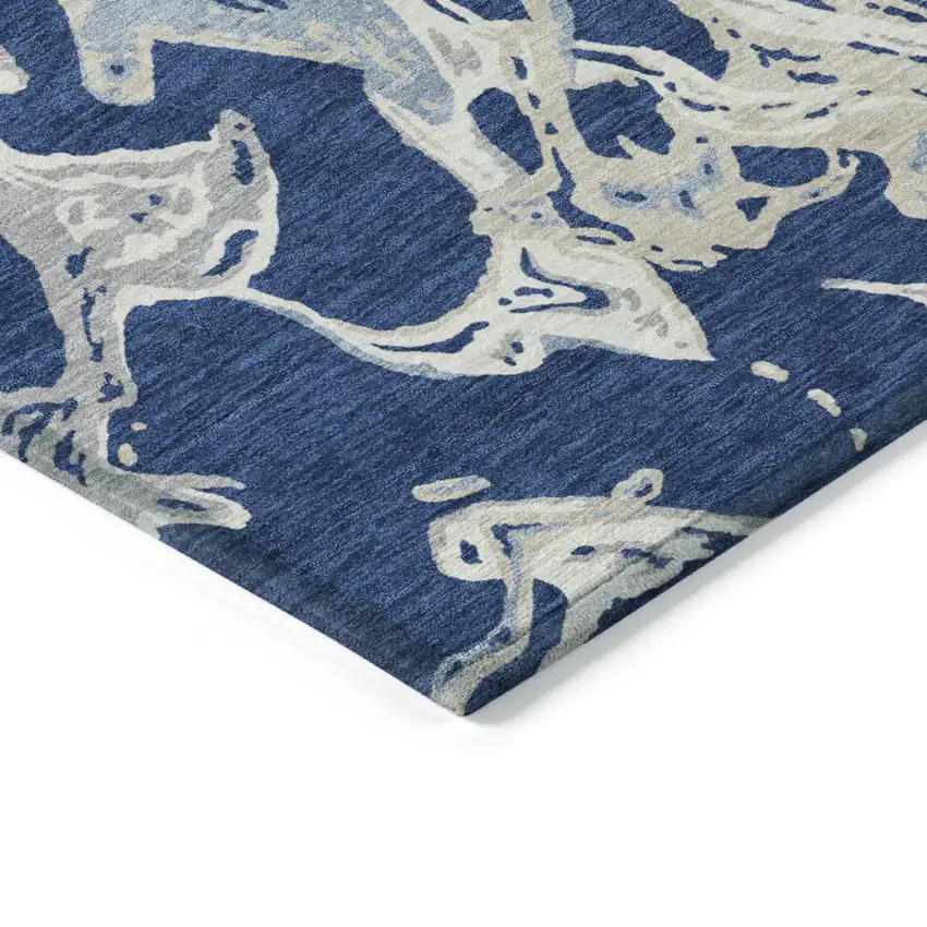 Navy Blue Gray And Ivory Abstract Washable Indoor Outdoor Area Rug Photo 5
