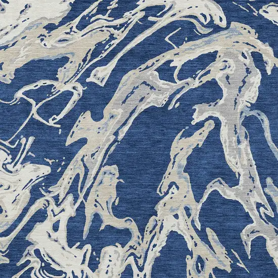 Navy Blue Gray And Ivory Abstract Washable Indoor Outdoor Area Rug Photo 6