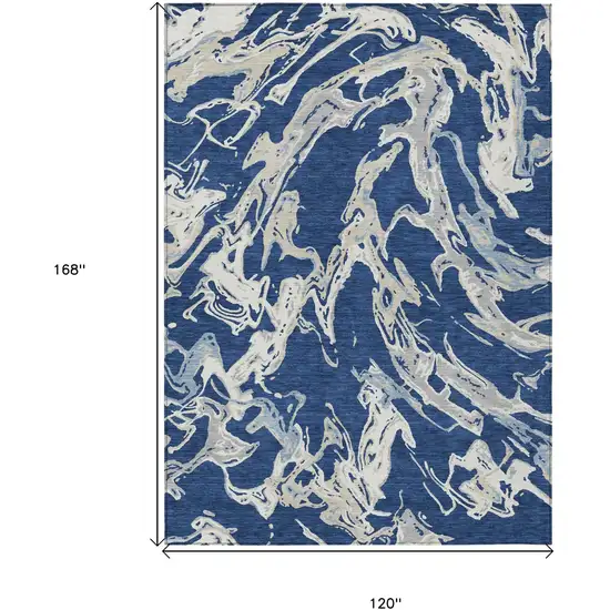 Navy Blue Gray And Ivory Abstract Washable Indoor Outdoor Area Rug Photo 3
