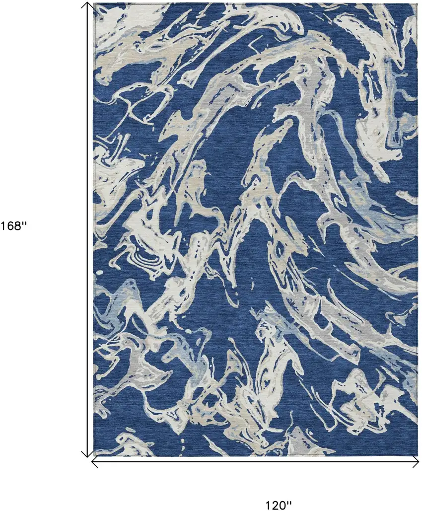 Navy Blue Gray And Ivory Abstract Washable Indoor Outdoor Area Rug Photo 3