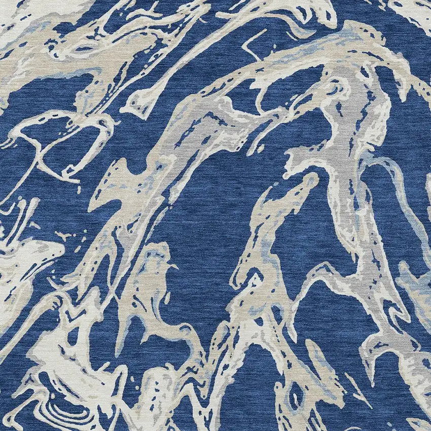 Navy Blue Gray And Ivory Abstract Washable Indoor Outdoor Area Rug Photo 6