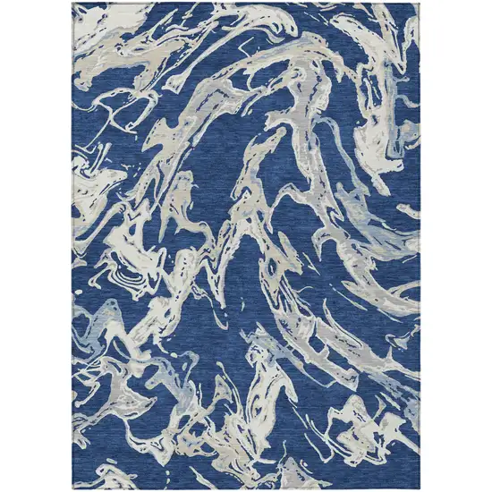 Navy Blue Gray And Ivory Abstract Washable Indoor Outdoor Area Rug Photo 2
