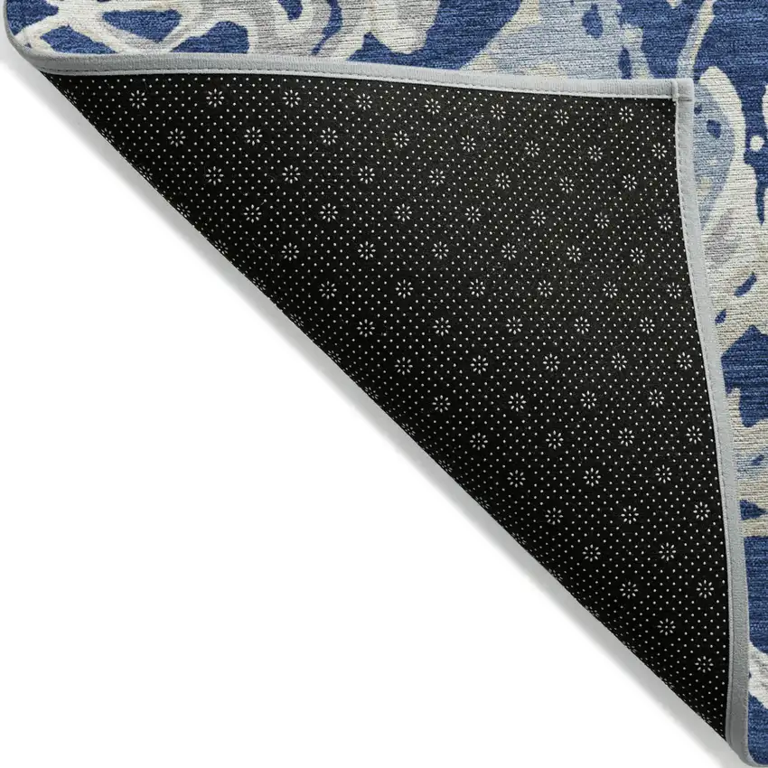 Navy Blue Gray And Ivory Abstract Washable Indoor Outdoor Area Rug Photo 4