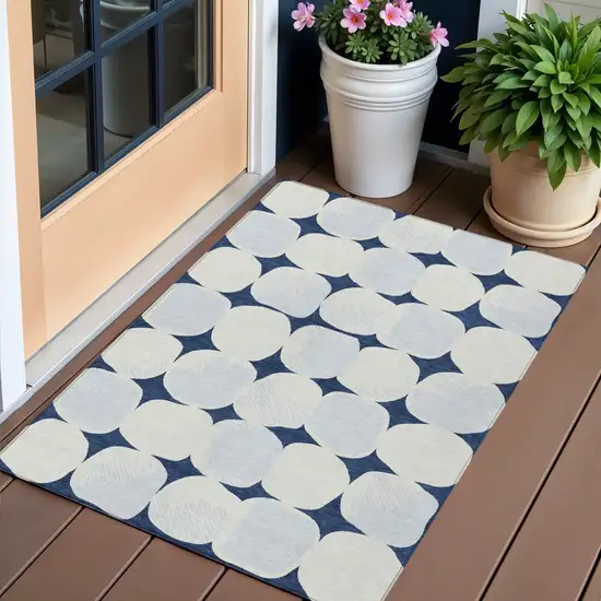 Navy Blue Gray And Ivory Abstract Washable Indoor Outdoor Area Rug Photo 1