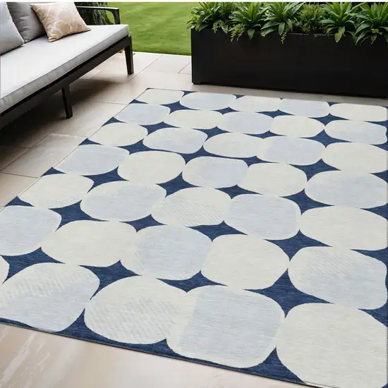 Navy Blue Gray And Ivory Abstract Washable Indoor Outdoor Area Rug Photo 1