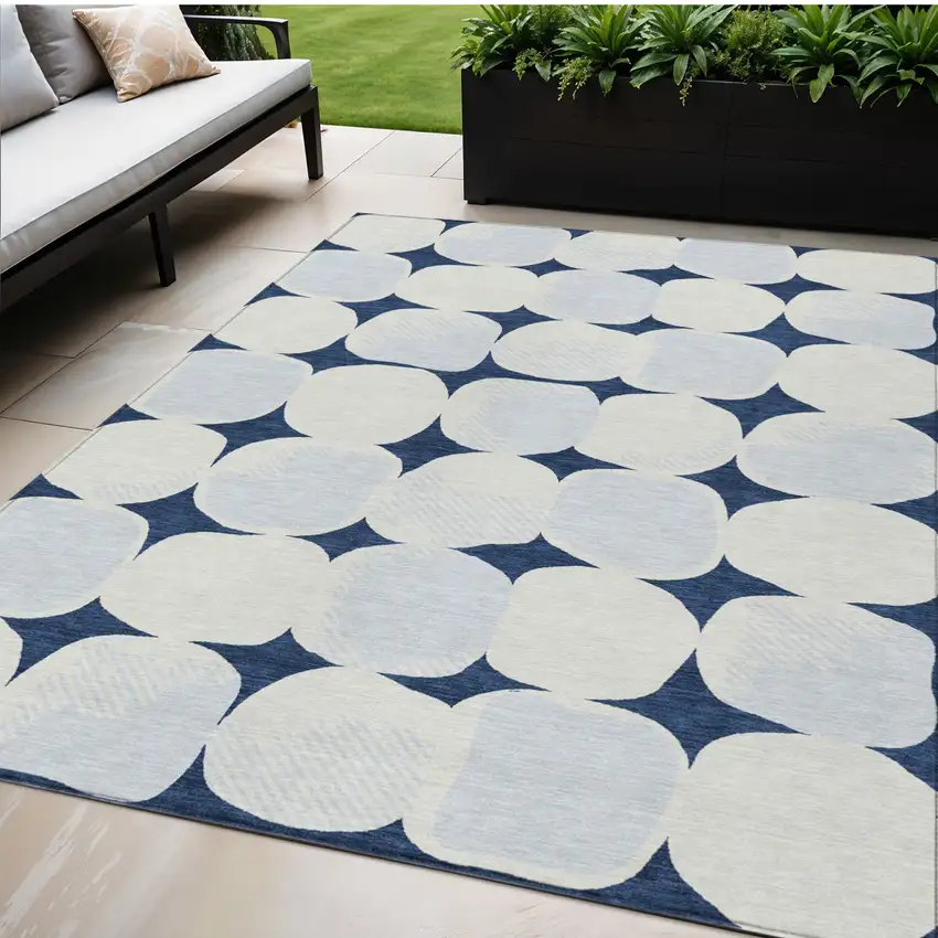 Navy Blue Gray And Ivory Abstract Washable Indoor Outdoor Area Rug Photo 1