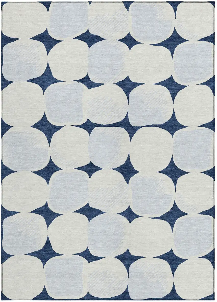 Navy Blue Gray And Ivory Abstract Washable Indoor Outdoor Area Rug Photo 8