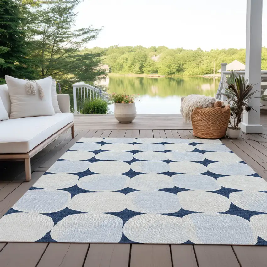 Navy Blue Gray And Ivory Abstract Washable Indoor Outdoor Area Rug Photo 9