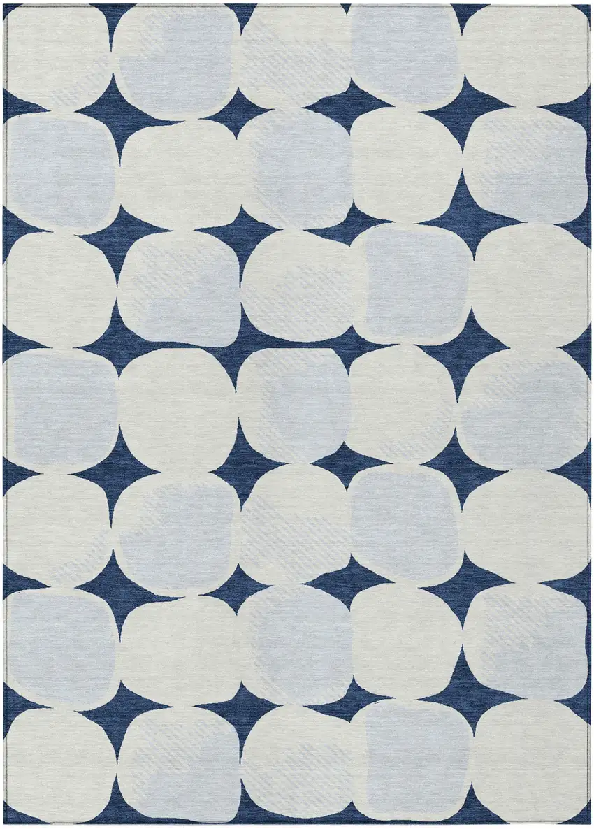 Navy Blue Gray And Ivory Abstract Washable Indoor Outdoor Area Rug Photo 2