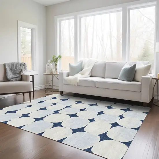 Navy Blue Gray And Ivory Abstract Washable Indoor Outdoor Area Rug Photo 9