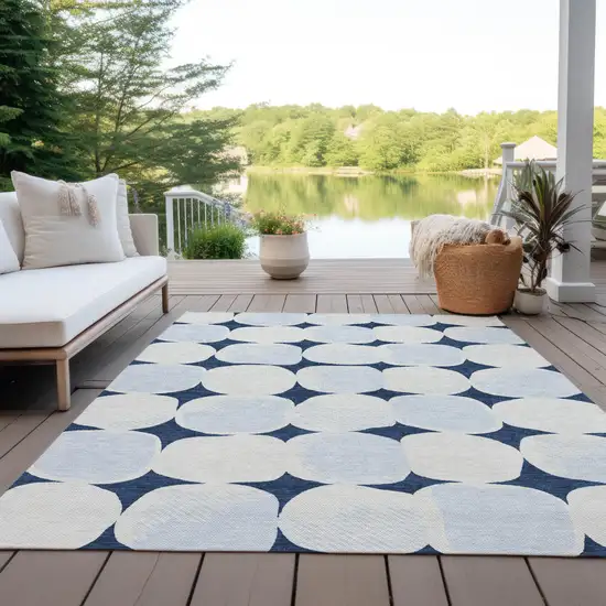 Navy Blue Gray And Ivory Abstract Washable Indoor Outdoor Area Rug Photo 9
