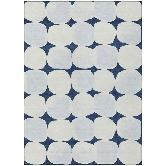 Navy Blue Gray And Ivory Abstract Washable Indoor Outdoor Area Rug Photo 2