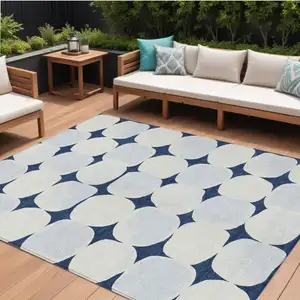 Photo of Navy Blue Gray And Ivory Abstract Washable Indoor Outdoor Area Rug