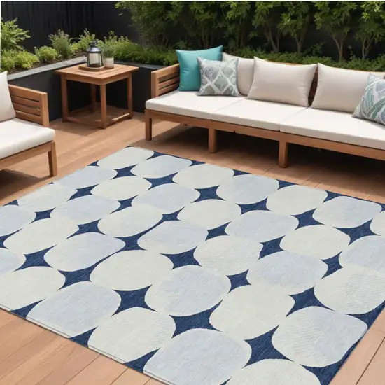 Navy Blue Gray And Ivory Abstract Washable Indoor Outdoor Area Rug Photo 1