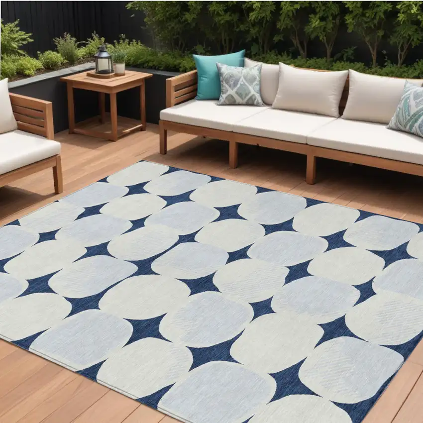 Navy Blue Gray And Ivory Abstract Washable Indoor Outdoor Area Rug Photo 1