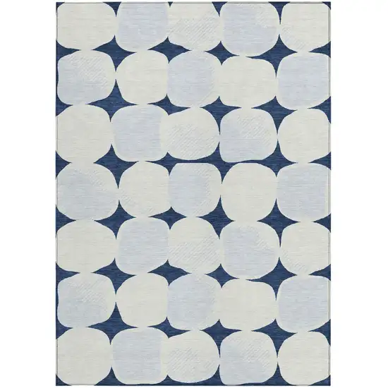 Navy Blue Gray And Ivory Abstract Washable Indoor Outdoor Area Rug Photo 7